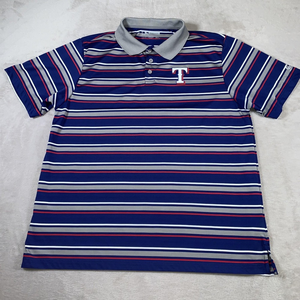 Texas Rangers Shirt Mens XL Blue Gray Red Stripe MLB‎ Baseball Polo True Fan